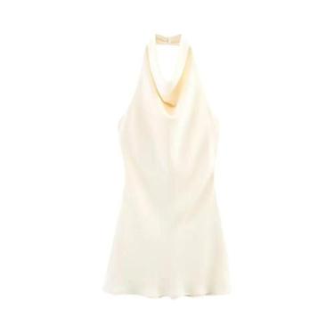 Imagem de Vestido Mini De Cetim Feminino Halter Sem Costas Para O Verão, Sexy E 