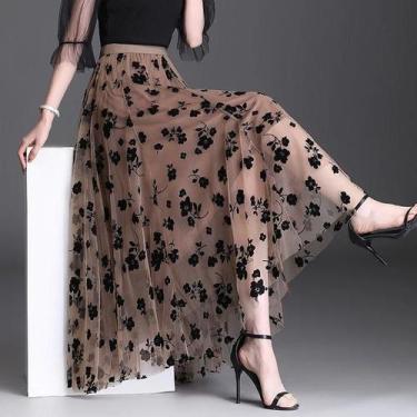 Imagem de Saia Midi Floral de Tule - Estilo Coreano Casual e Elegante para o Ver