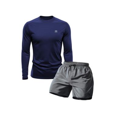 Imagem de Conjunto Camiseta Manga Longa Dry Proteção Uv e Short Mauricinho Academia Verão Básico-...