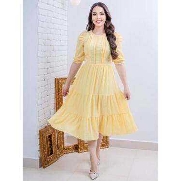 Imagem de Vestidos Midi Elegante Festa Convidada com Manga e Guipir - Fashion, A