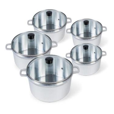 Imagem de Conjunto De Panelas Alumínio Fundido Polida Tampa Vidro Cava 5pc, Poli