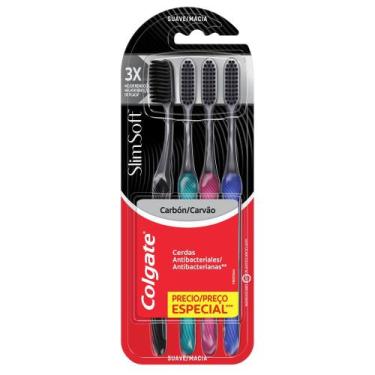 Imagem de Escova Dental Colgate Slim Soft Black Macia Cores Sortidas 4 Unidades