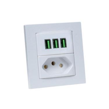 Imagem de Espelho Duplo Reto Com 1 Tomada 10A 3 Usb 5.2A - CONNECT CAIXA TOMADA,