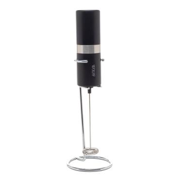 Imagem de Mini Mixer Misturador de Bebidas Elétrico em Aço Inox e Plástico Preto C/Suporte de Metal Wolff