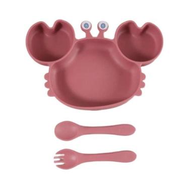 Imagem de Prato De Silicone Em Forma De Caranguejo Para Bebês Com Garfo E Colher