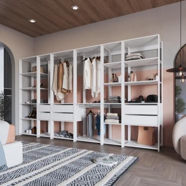 Imagem de Guarda Roupa Closet Modulado CRPRO-CLO009 6 Gavetas 20 Prateleiras MDP 320CM Branco Multimóveis
