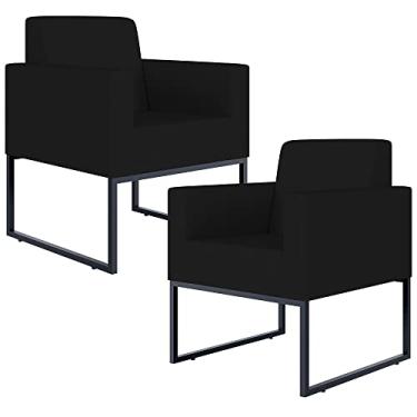 Imagem de Kit 02 Poltronas Decorativas para Sala Recepção Base Fixa De Metal Helô L02 Suede Preto - Lyam Decor