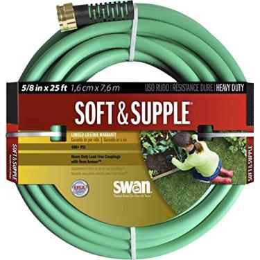 Imagem de Swan Products SNSS58025 Mangueira de água de bobina fácil macia e flexível com acoplamentos à prova de esmagamento 63 x 15 cm, verde