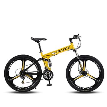 Imagem de Mountain Bike dobrável de 66 cm, bicicleta dobrável de montanha com suspensão total de 21 velocidades, bicicleta dobrável para adultos/homens/senhoras, bicicleta dobrável, preta, amarela, branca e vermelha (26, amarelo)