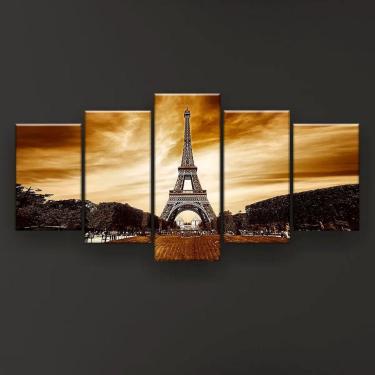 Imagem de Quadro Decorativo Torre Eiffel Céu Escuro 5pc 129x61