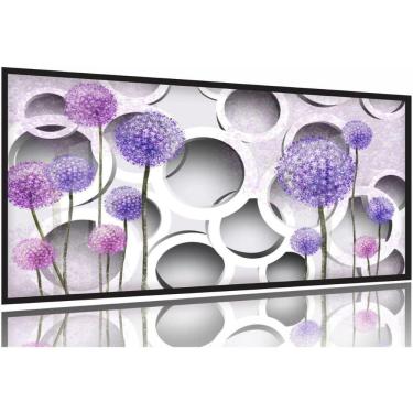 Imagem de Quadro Decorativo Flores Dente De Leão Lilas 130x60 Moldura Preta 2x2