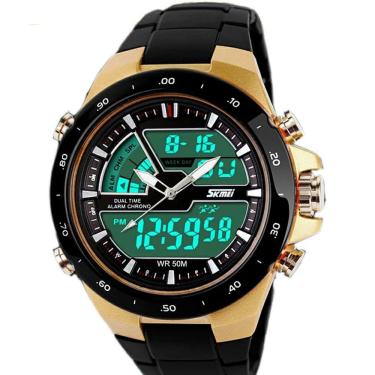 Imagem de Relógio masculino skmei 1016 digital analógico esportivo multifunção preto dourado