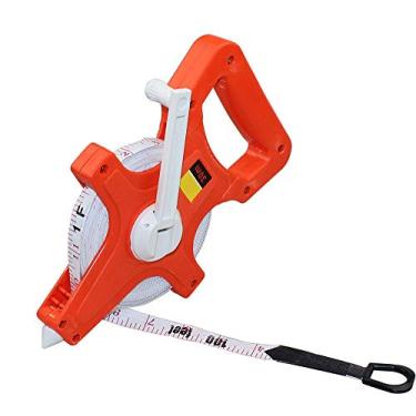 Imagem de Fita de fibra de vidro com molinete aberto mede centímetros de escala métrica, 30 metros, 100 Feet