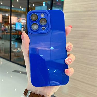 Imagem de Capa de silicone TPU macio de cor sólida para iPhone 13 12 11 Pro Max Capa de proteção de câmera com filme de lente, marinho, para iPhone 11