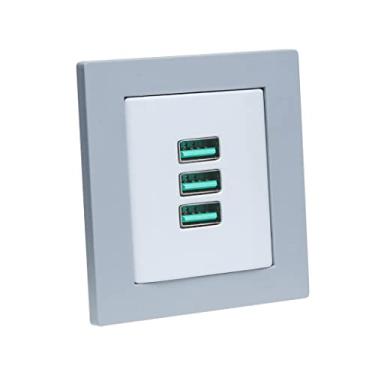Imagem de Espelho de Tomada Duplo Reto com 3 Usb 5.2A Cinza