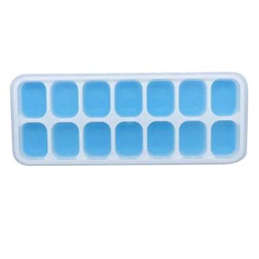 Imagem de Bandeja de cubo de gelo 14 grade silicone cubo de gelo molde com tampa transparente picolé cozinha molde de verão suco doméstico bandeja de gelo acessórios bebida fria geleia doce molde de cubo de gelo (cor: b)