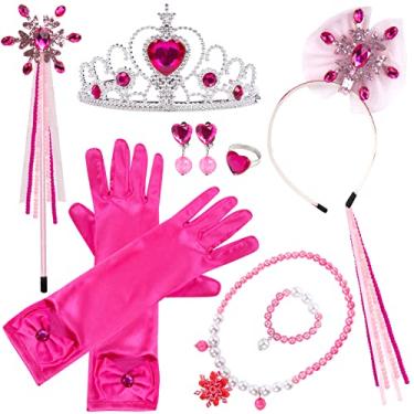 Imagem de 3 otters Princess Costume Accessories, 8PCS Princess Party Dress Up Crown Magic Wand Gloves Necklace Earring Set, Halloween Costumes for Girls, Rose Red