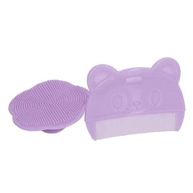 Imagem de Escova de couro cabeludo para bebê, escova de berço para bebê, 2 peças de escova de banho de silicone macio escova de cabeça de bebê, pente curvado, esfoliar e massagear, ferramenta de banho para couro cabeludo recém-nascido para cuidados com o cabelo e cuidados com o corpo (roxo)
