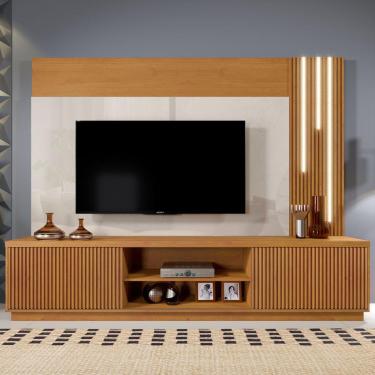 Imagem de Estante Para Tv Até 75 Polegadas Valencia Com Led Cascata 2 Portas Naturalle/off White - Mavaular