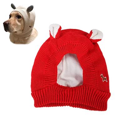Imagem de Yajun Chapéu de malha de cachorro outono inverno boné à prova de vento para uso diário gorro de orelha de coelho de veludo decoração de festa para animal de estimação grande, vermelho, tamanho único