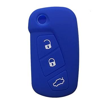 Imagem de YJADHU Capa de silicone masculina feminina porta-chaves acessórios de carro 3 botões flip controle remoto, apto para Ford KA Streetka 2008-2016, azul
