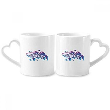 Imagem de Conjunto de canecas de porcelana azul roxo desenho animado peixe oceano animal casal casal cerâmica amante copo alça coração
