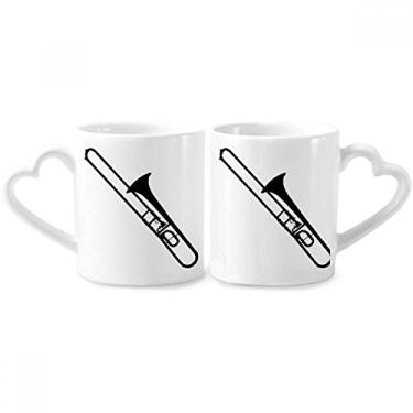 Imagem de Trombone Conjunto de canecas de porcelana para casais, instrumento de música clássico, com alça de coração