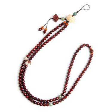 Imagem de Cordão longo de madeira estilo chinês com folhas pequenas de jacarandá longo de flor de lótus cordão de telefone corrente retrô literatura jóias