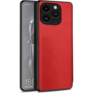 Imagem de CYSUE Capa de couro para iPhone 14/14 Plus/14 Pro/14 Pro Max, couro genuíno slim fit leve à prova de choque capa protetora de câmera (cor: vermelho, tamanho: 14)