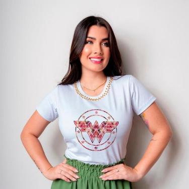Imagem de Blusa T-Shirt De Luxo Com Pérolas - Mulher Maravilha Rosas - Amorapink