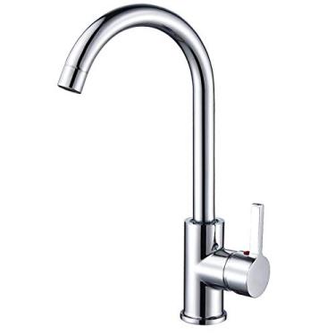 Imagem de aço inoxidável fosco torneira da cozinha deck pias torneira alta arco giratório 360 graus misturador quente frio torneira de água, cromado