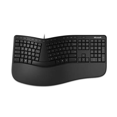 Imagem de Microsoft Teclado ergonômico - preto com fio, confortável, teclado ergonômico com apoio de pulso e palma acolchoados. Teclado dividido. Chave de escritório dedicada.