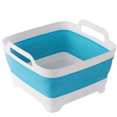 Imagem de filtros dobráveis ​​multiuso, tábua de cortar balde de gelo bacia da pia cuba de drenagem dobrável cesta de drenagem ferramenta de cozinha, azul