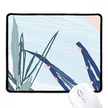 Imagem de Leaf Abstract Plants Art Pattern Antiderrapante Mousepad Jogo Escritório Preto Bordas Costuradas Presente