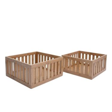 Imagem de Kit 2 cestos organizadores ripados de bambu de 24cm e 27cm - Oikos