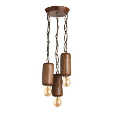 Imagem de Lustre Pendente Colonial Em Tronco De Madeira Rústico 80Cm