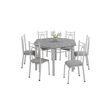 Imagem de Conjunto Mesa Granito 1,40X1,20cm Cromo Branco Com 6 Cadeiras (023) Gr