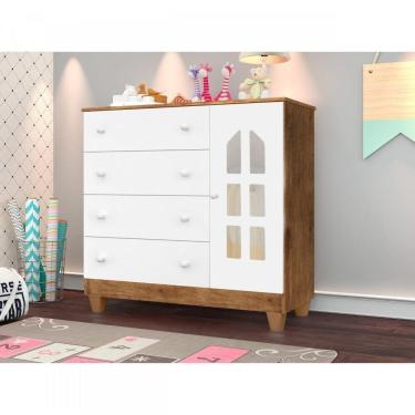 Imagem de Cômoda 1 Porta 4 Gavetas 69,8cm Requinte J&A Móveis Demolição/Branco