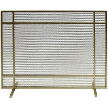 Imagem de Tela De Proteção De Lareira De 100 Cm De Largura, Proteção Contra Faíscas De Ferro Forjado Resistente E Moderna Com Malha De Aço, Design Independente De Painel Plano,Ouro,Pleasant63