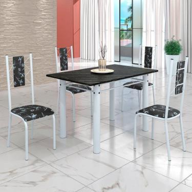 Imagem de Conjunto Sala de Jantar Bahia Mesa Tubo 120x75cm Tampo Pedra Ardósia Indiana com 4 Cadeiras Preto Floral/Branco