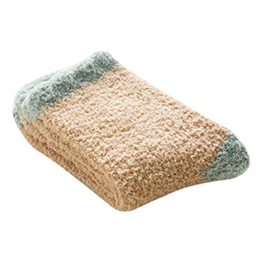 Imagem de NOUGFVZP Meias femininas de Natal de algodão estampadas meias de chão meias de tapete meias de Natal meias 100% poliéster, Caqui, One Size