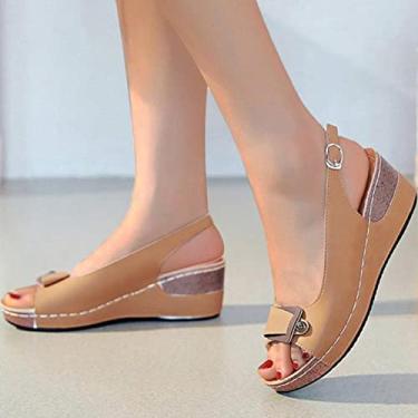 Imagem de Sandálias femininas de verão com salto baixo macio sandálias sapatos de verão sandália anabela feminina com plataforma zapatos mujer wedges salto