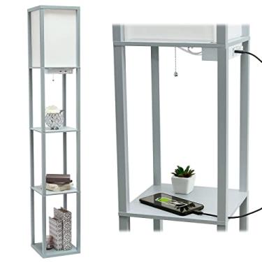 Imagem de Simple Designs LF1037-GRY Prateleira Organizadora com 2 Portas, 1 Tomada de Carregamento e Abajur de Chão USB Etagere, Cinza