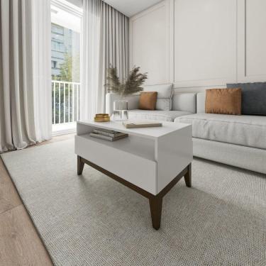 Imagem de Mesa de Centro 80cm 1 Gaveta Fresh Branco/Imbuia