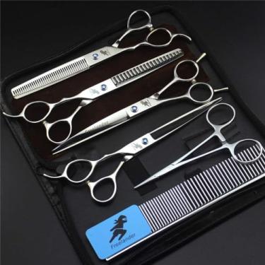 Imagem de Kit de barbeiro profissional para animais de estimação canhotos de 7 ", conjunto de tesouras para cuidar de cães, tesouras de barbeiro de aço japonesas para aparar todos os cães e gatos, cor