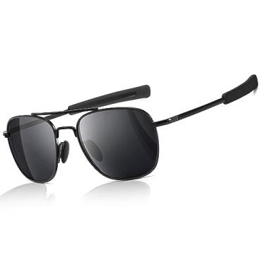 Imagem de SUNGAIT Óculos de sol masculino estilo militar aviador polarizado, hastes baioneta, Lente cinza/armação preta, Free Size