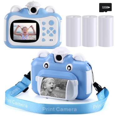 Imagem de Barchrons Câmera infantil digital com impressão instantânea 1080P recarregável câmera de vídeo para meninas com cartão SD 32G para de 6 a 12 anos
