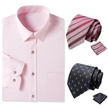 Imagem de Cromoncent Camisa social masculina de manga comprida e conjunto de gravata, S2 - rosa claro - A, XXG