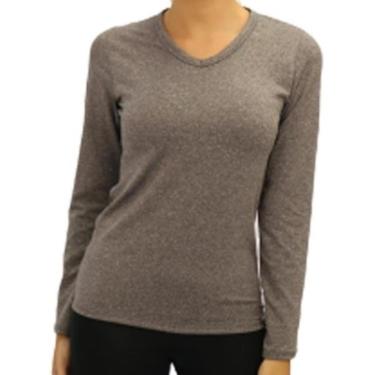 Imagem de Camiseta Dry Feminina Térmica Gola V Manga Longa Leve Frio-Feminino