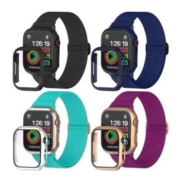Imagem de ThunderFit Pulseira de nylon para relógio inteligente – Compatível com Apple Watch, pulseira ajustável, pacote com 4 com capa (safira, azul, framboesa escura, preto carvão, azul marinho, 38 mm)